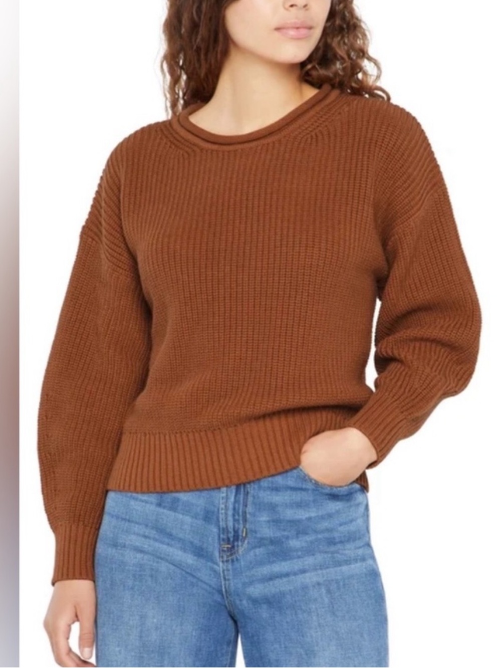 NWT GAP Brown Crewneck Chunky Knit Sweater with Roll Neck Design